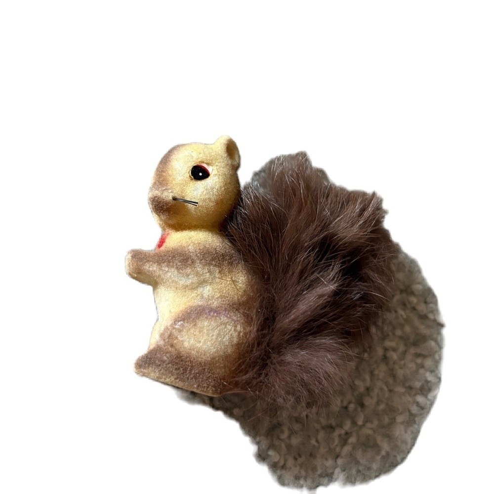 Vintage Flocked Celluloid Real Fur Brown Squirrel Made in Japan Vtg Figure